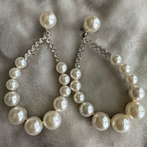 Pearl & Diamond Dangly Earrings